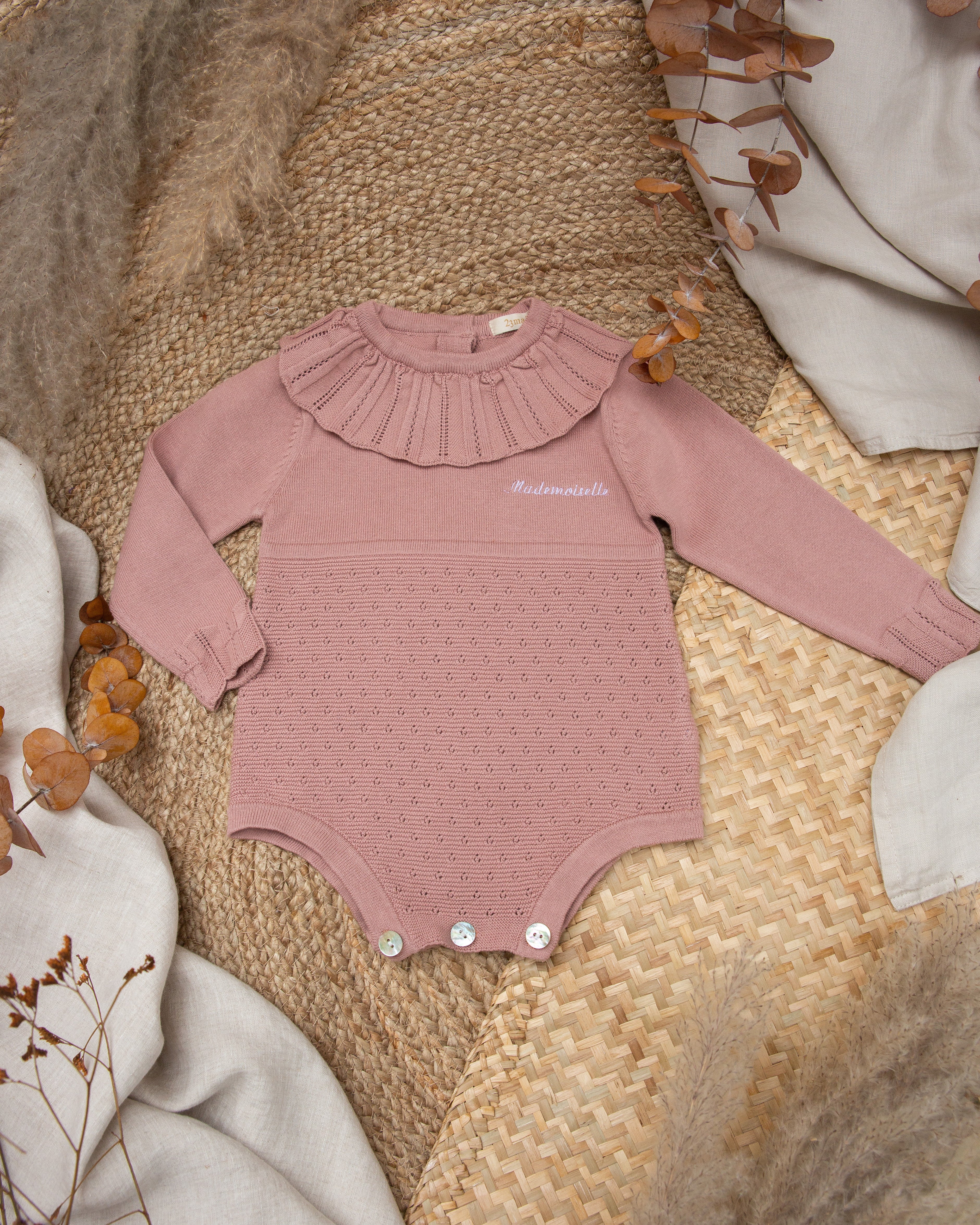 Pink empire knit romper