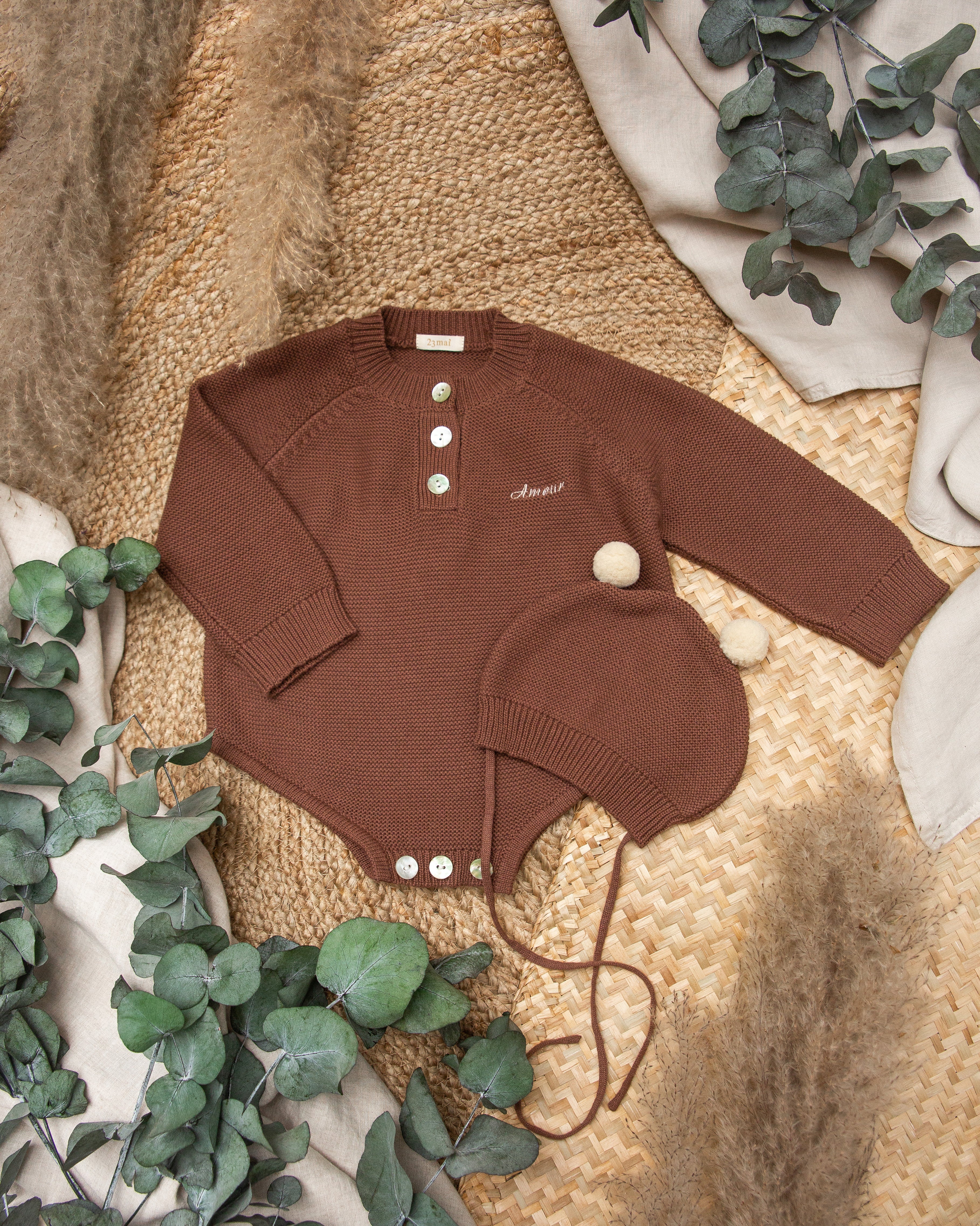 Brown knitted romper